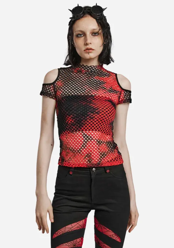 Punk Red Tie-Dyed Mesh Tee sold by Shasilo Goth