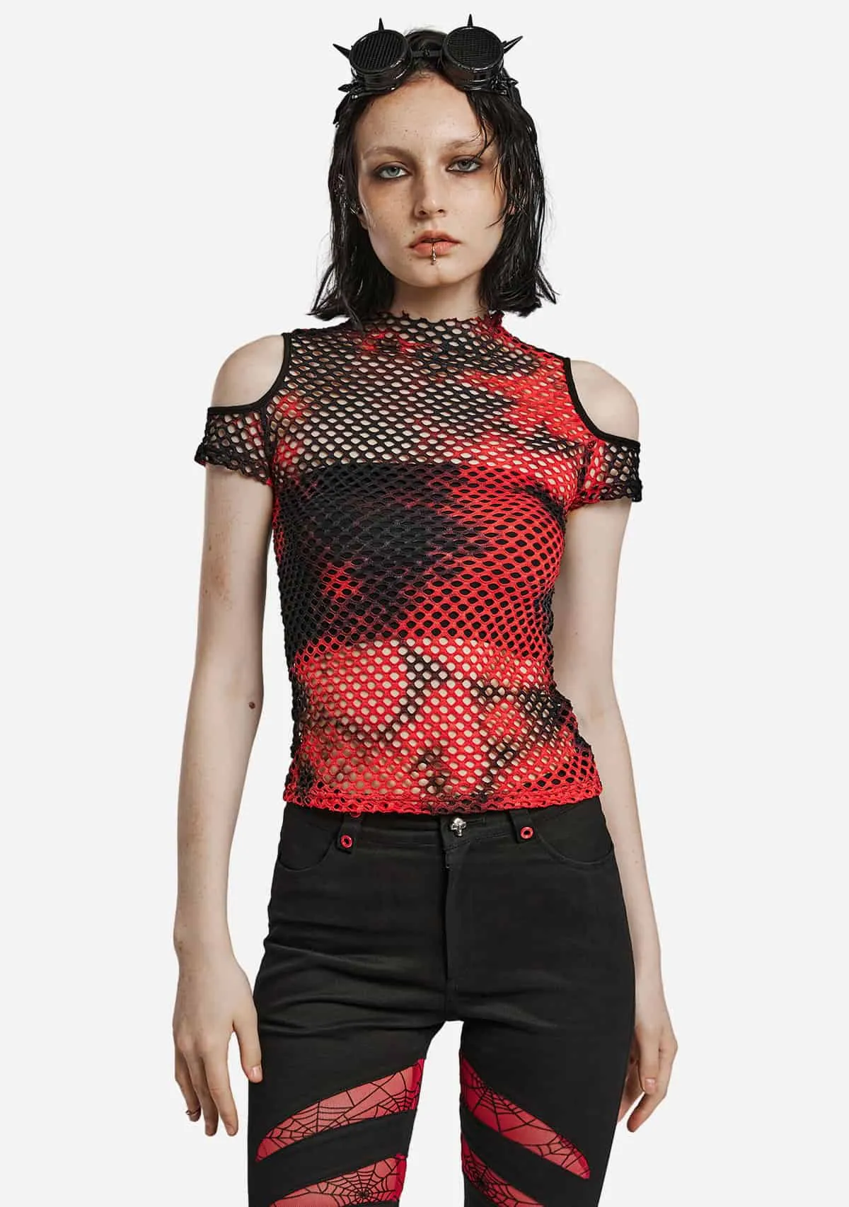 Punk Red Tie-Dyed Mesh Tee sold by Shasilo Goth