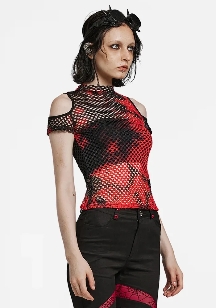 Punk Red Tie-Dyed Mesh Tee sold by Shasilo Goth product image thumbnail 4