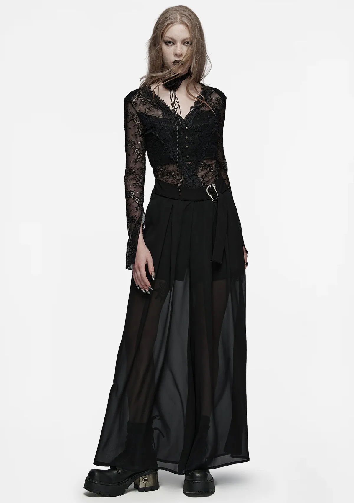 Gothic Elegance Chiffon Pant-Skirt sold by Shasilo Goth product image thumbnail 5