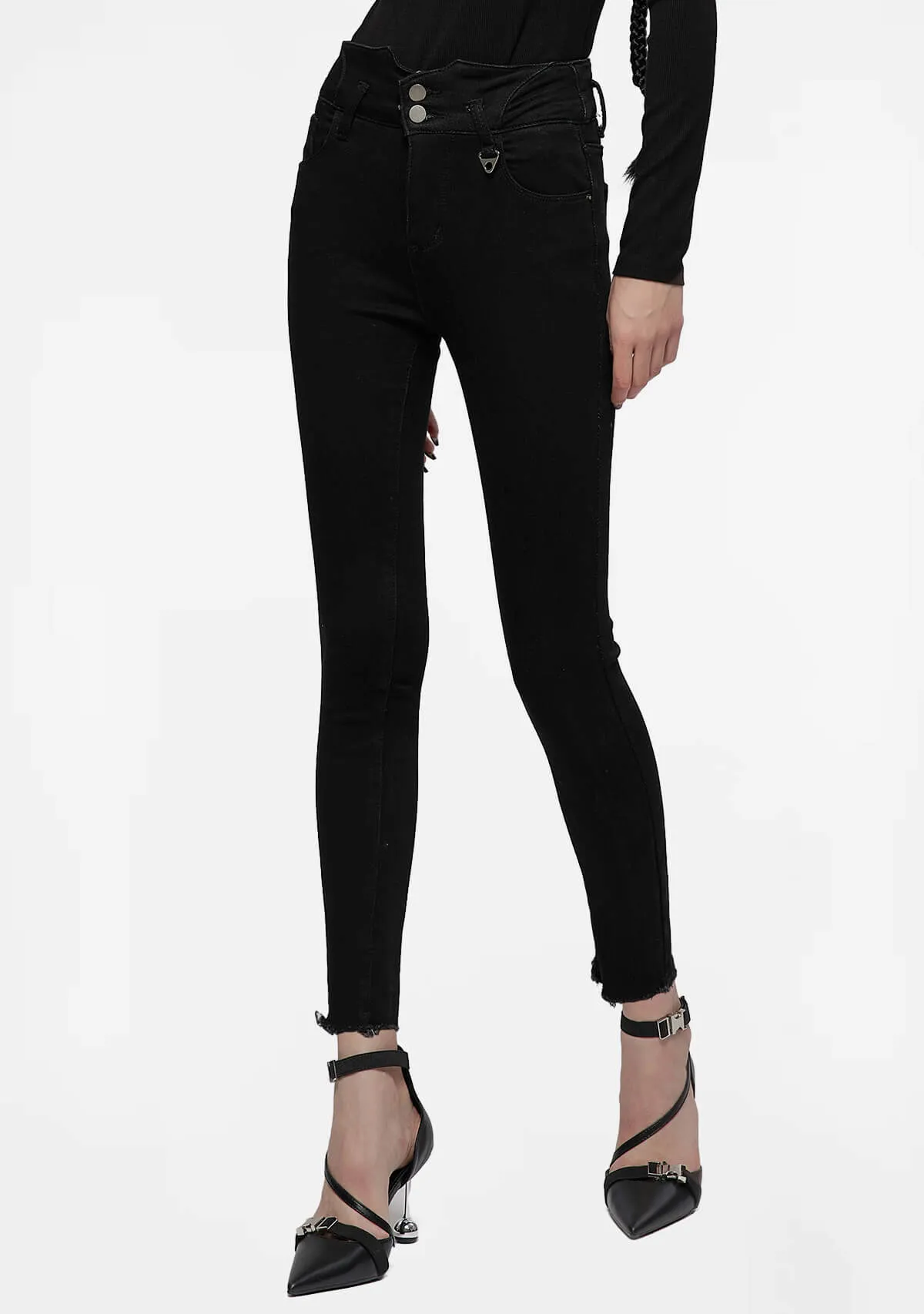 Punk Tight Fit Denim Pants sold by Shasilo Goth product image thumbnail 4