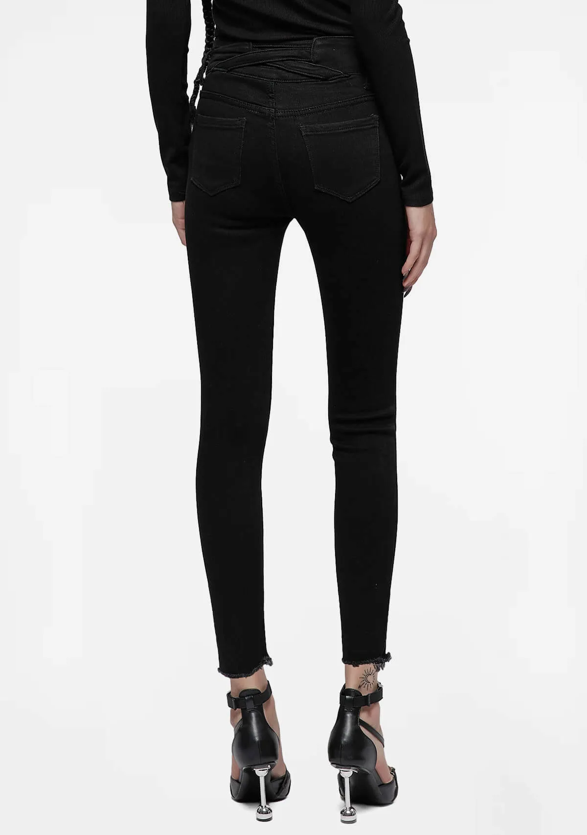 Punk Tight Fit Denim Pants sold by Shasilo Goth product image thumbnail 3
