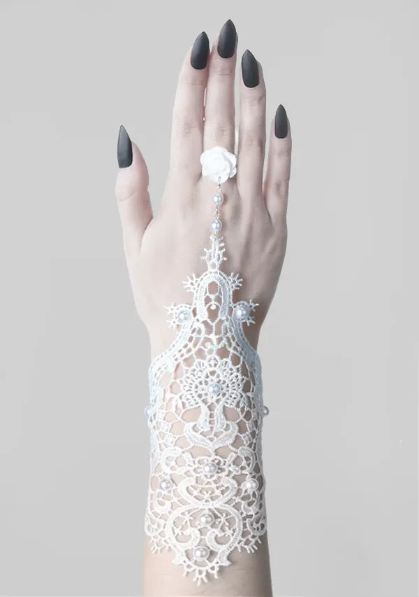 Gothic White Lace Bracelet With Ring sold by Shasilo Goth product image thumbnail 2