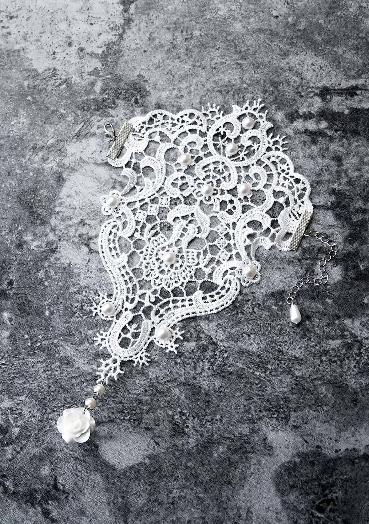 Gothic White Lace Bracelet With Ring sold by Shasilo Goth product image thumbnail 3