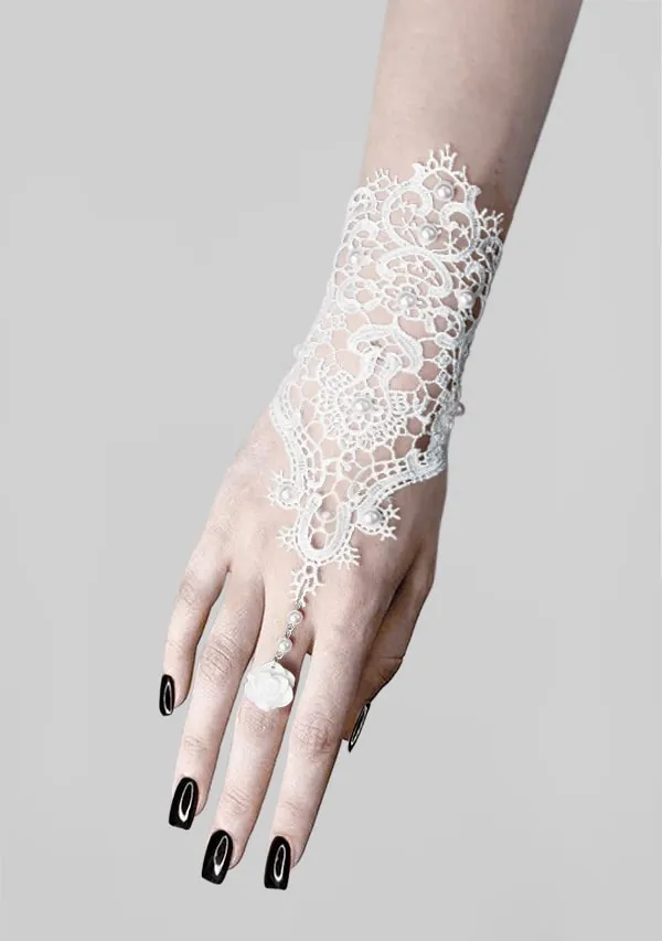Gothic White Lace Bracelet With Ring sold by Shasilo Goth