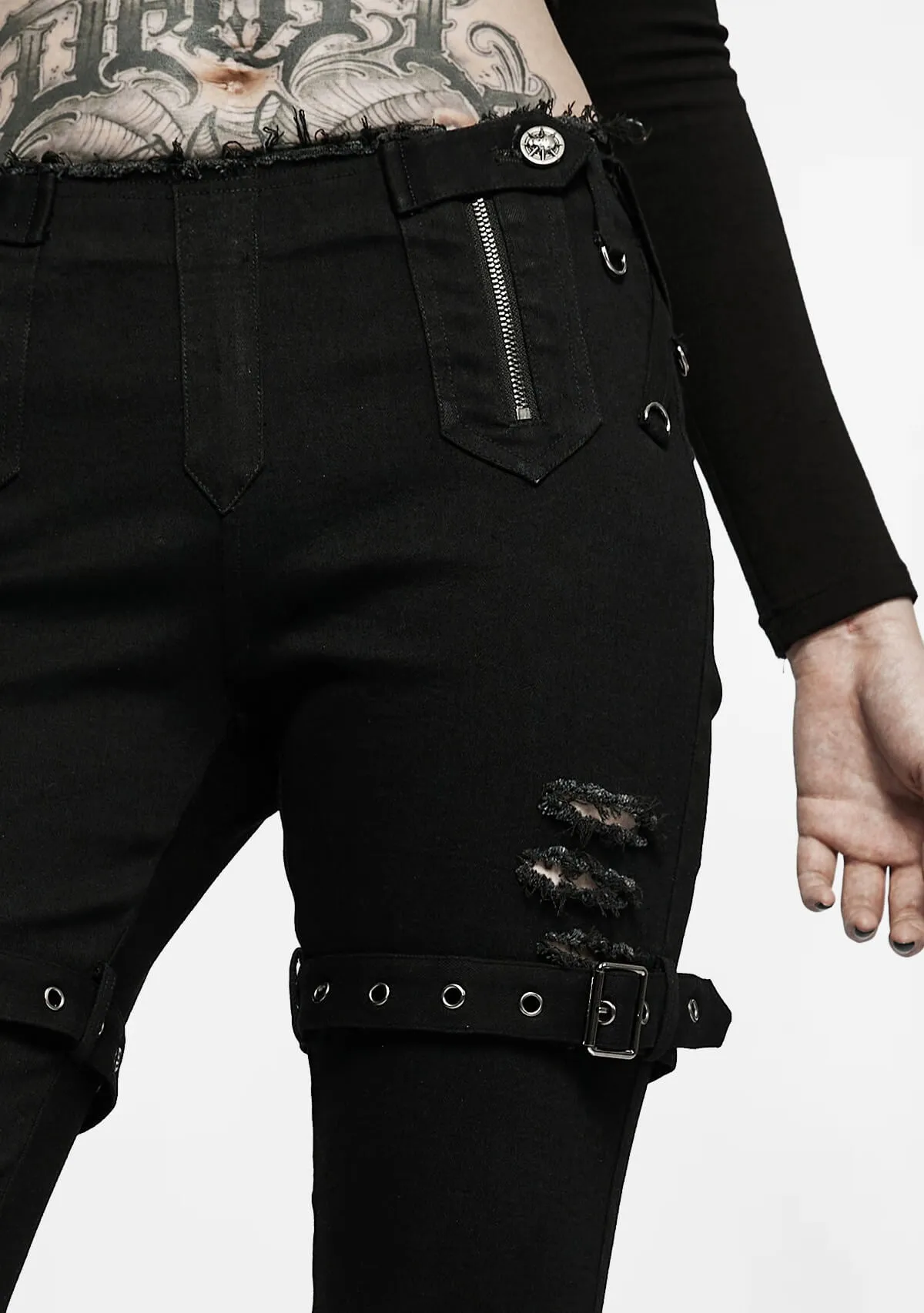 Punk Handsome Low Waist Tight Fit Pants sold by Shasilo Goth product image thumbnail 2