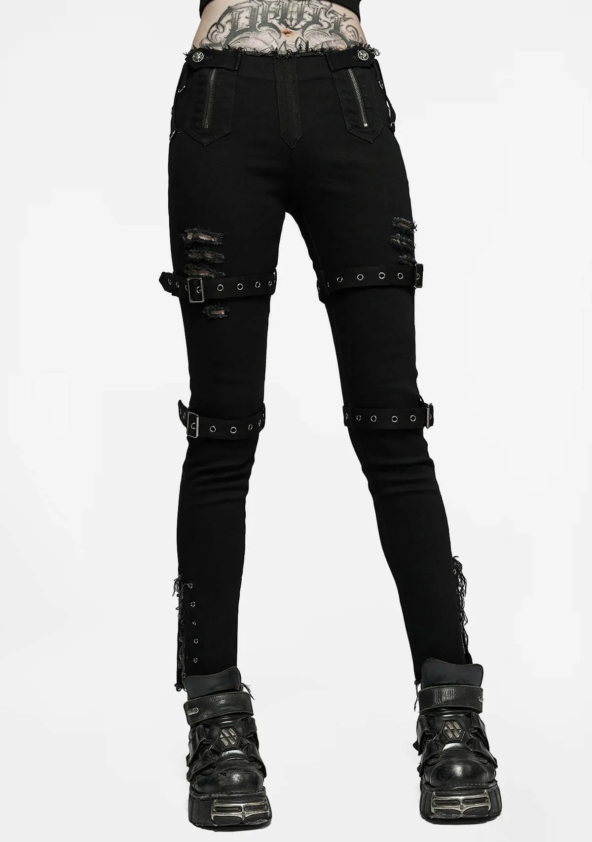 Punk Handsome Low Waist Tight Fit Pants sold by Shasilo Goth product image thumbnail 5
