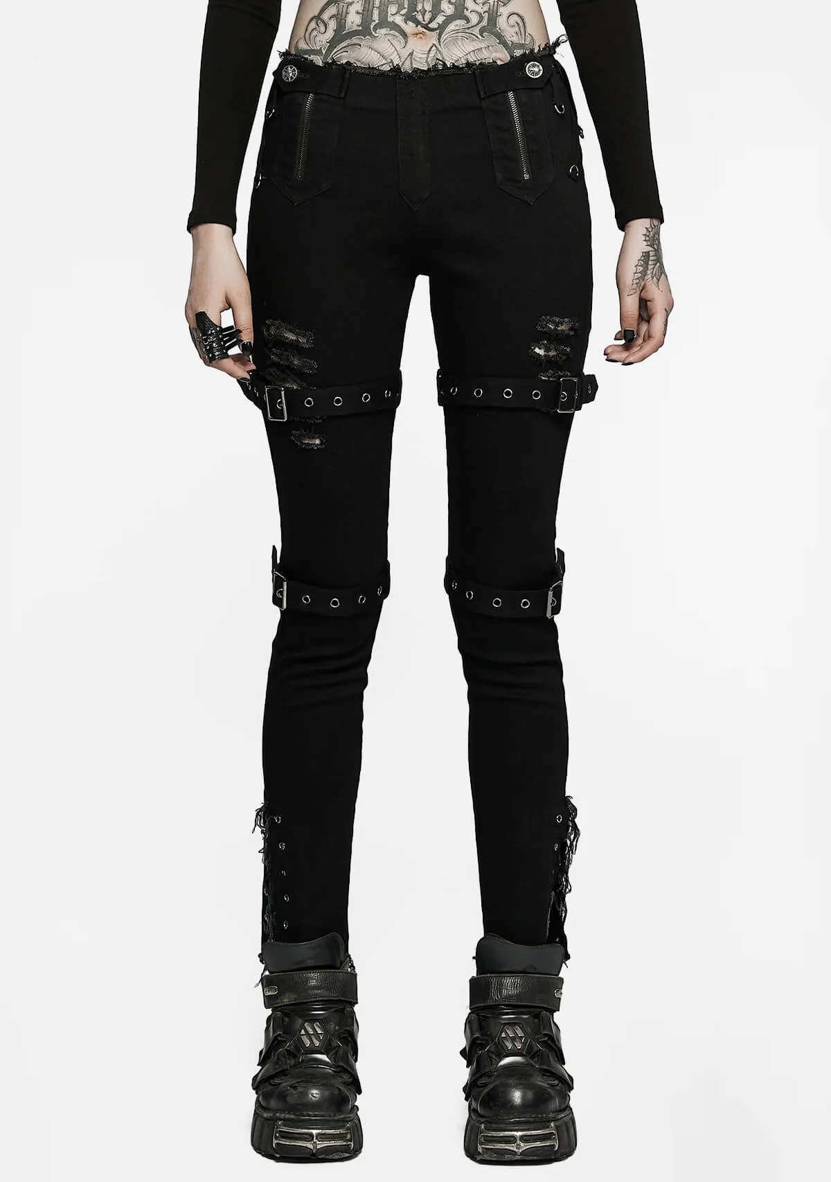 Punk Handsome Low Waist Tight Fit Pants sold by Shasilo Goth product image thumbnail 3