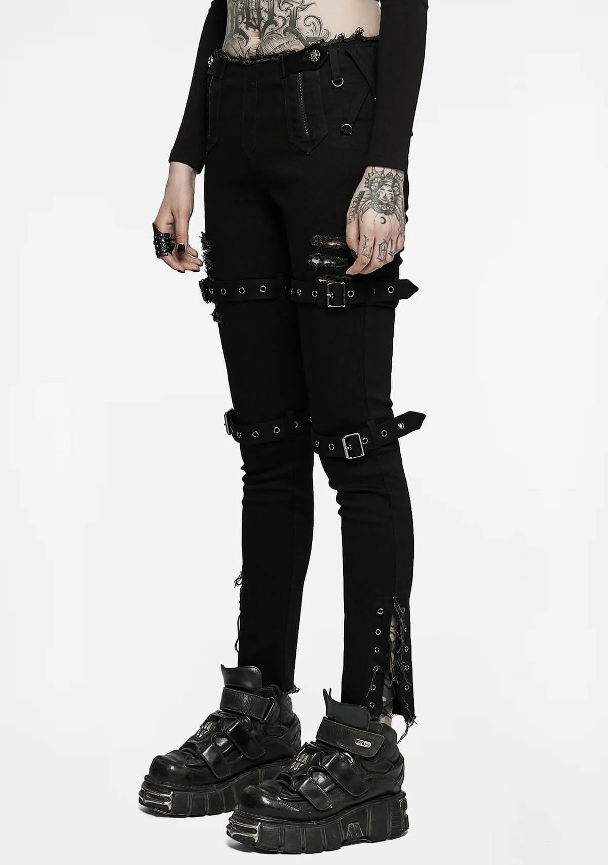 Punk Handsome Low Waist Tight Fit Pants sold by Shasilo Goth product image thumbnail 4