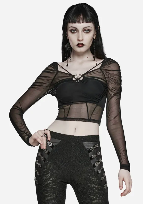 Gothic Mesh Ring-Crease Crop Top sold by Shasilo Goth