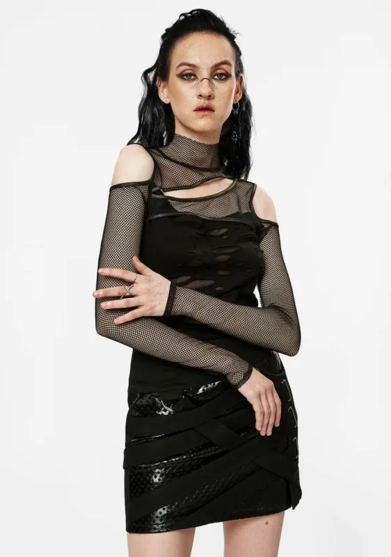 Punk Asymmetric Mesh T-Shirt sold by Shasilo Goth