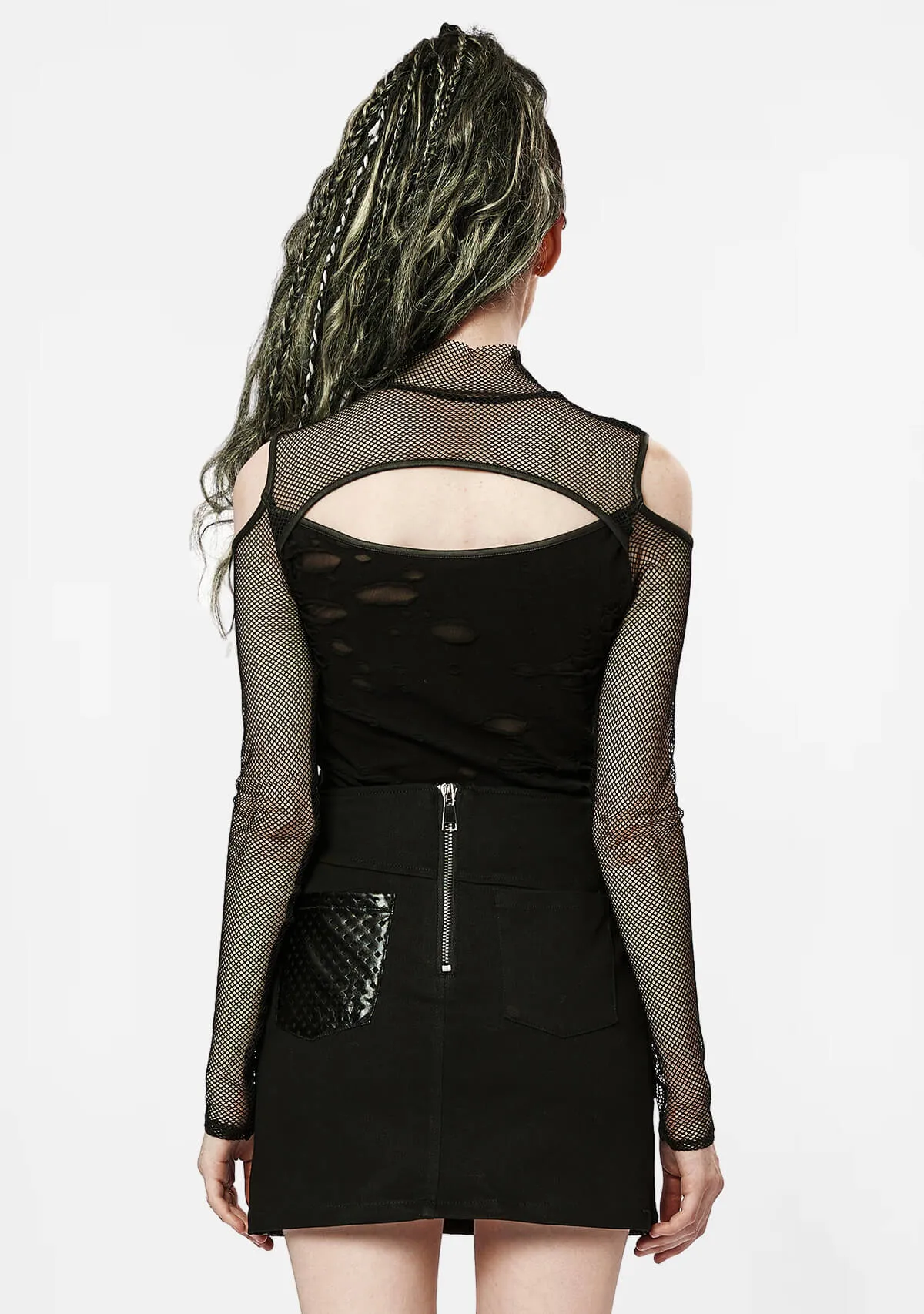 Punk Asymmetric Mesh T-Shirt sold by Shasilo Goth product image thumbnail 5