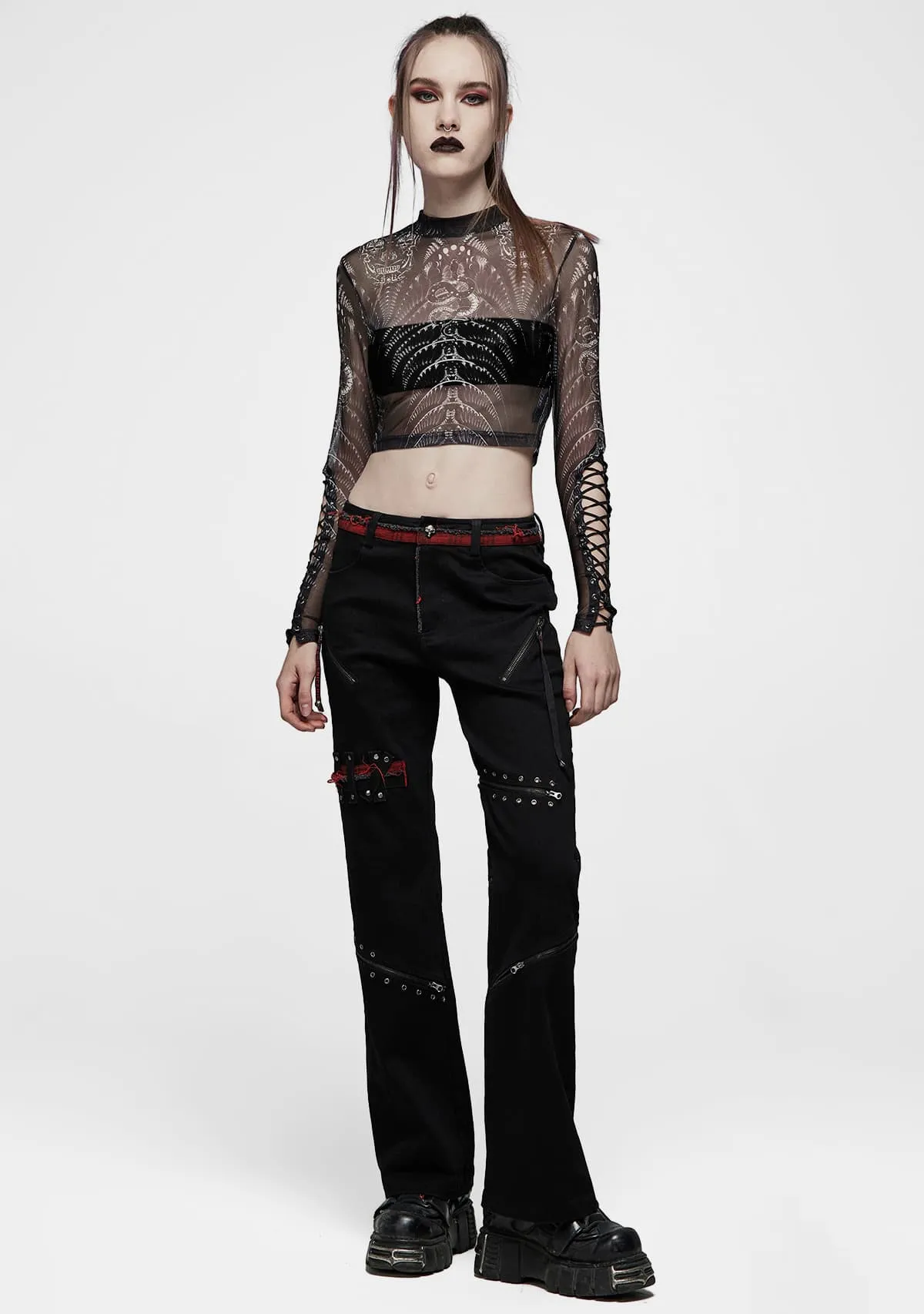 Gothic Skeleton Print Mesh T-Shirt sold by Shasilo Goth product image thumbnail 5