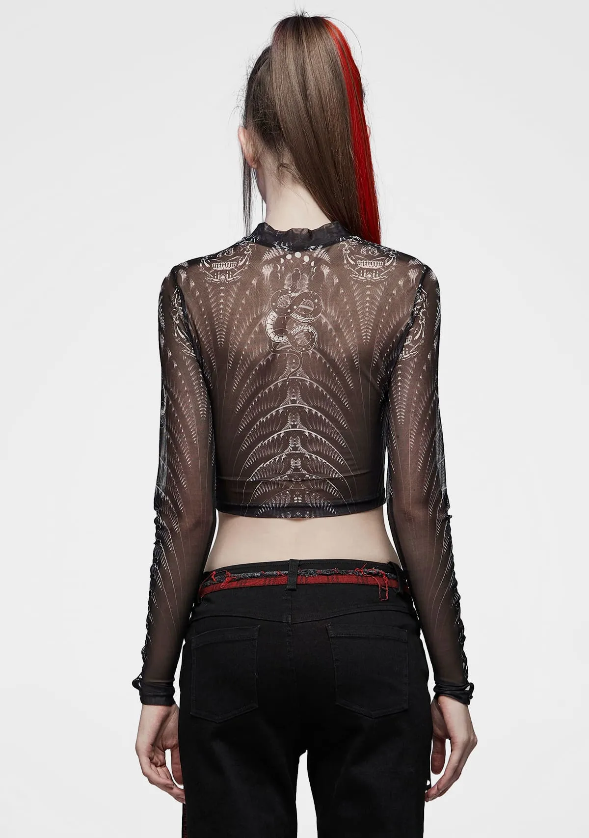 Gothic Skeleton Print Mesh T-Shirt sold by Shasilo Goth product image thumbnail 3