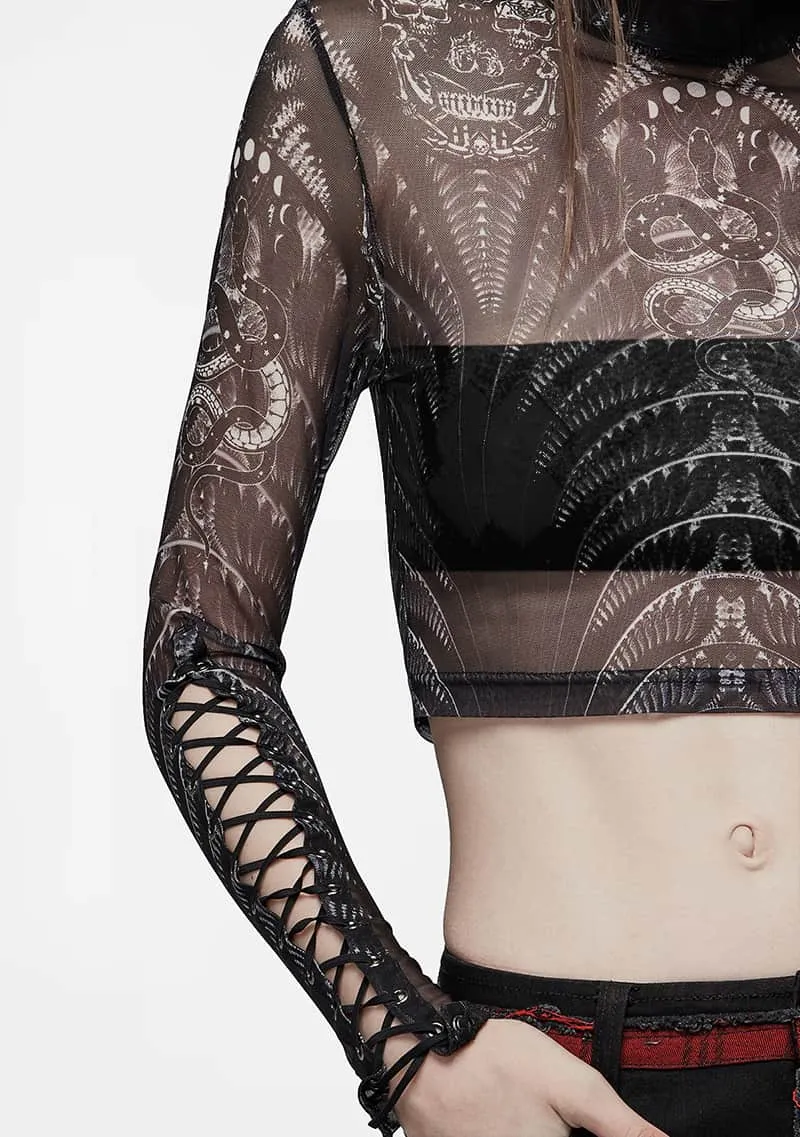 Gothic Skeleton Print Mesh T-Shirt sold by Shasilo Goth product image thumbnail 2