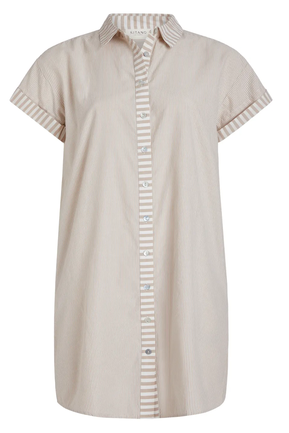 Riga Short Sleeve Short Dress - Tan Stripes sold by Sitano product image thumbnail 4