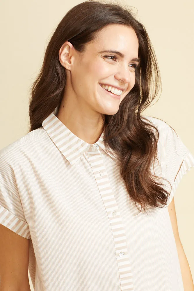 Riga Short Sleeve Short Dress - Tan Stripes sold by Sitano product image thumbnail 2