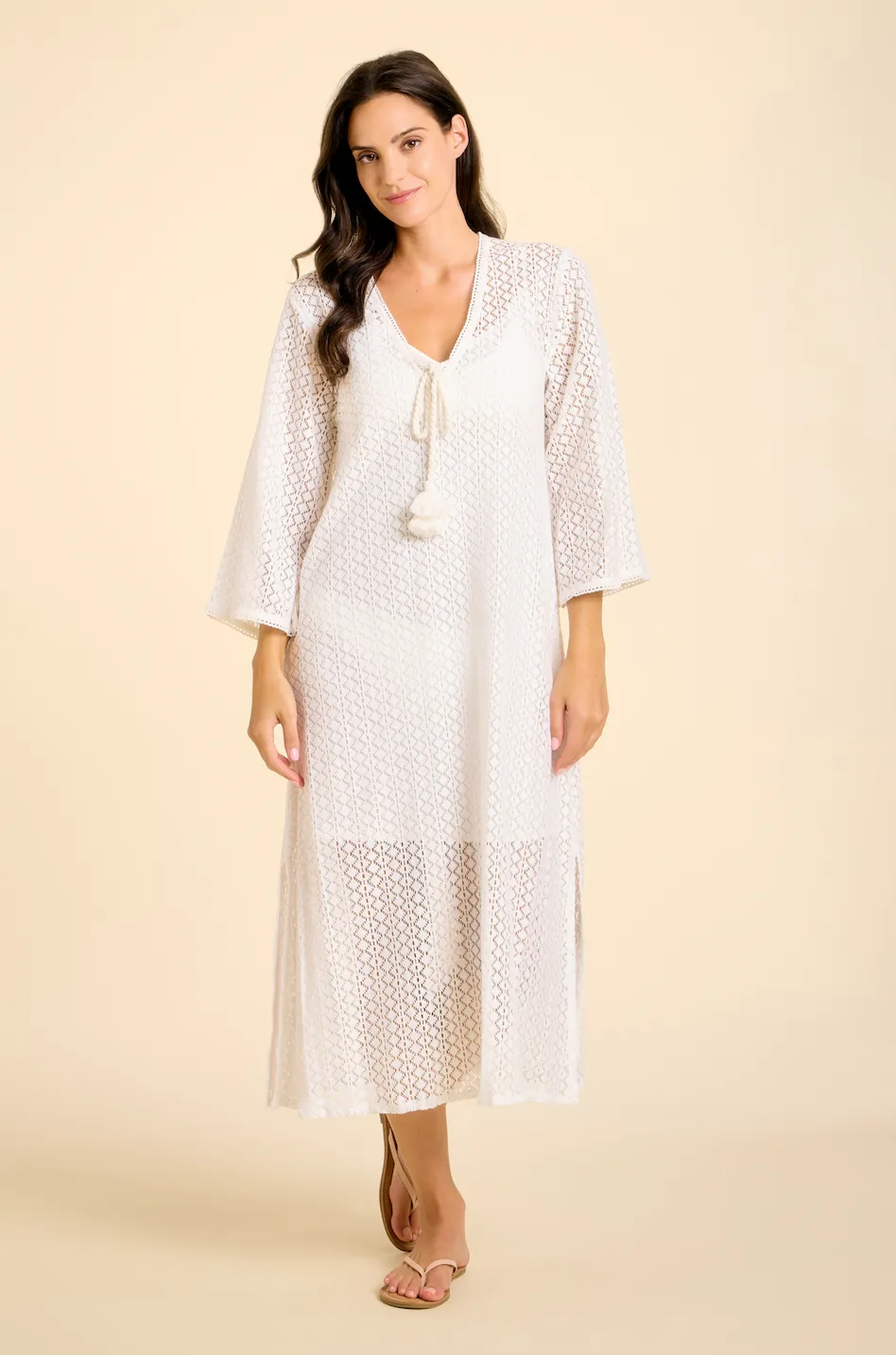 Sorrento Bell Sleeve Maxi Dress - Aria Fabric in White sold by Sitano product image thumbnail 4