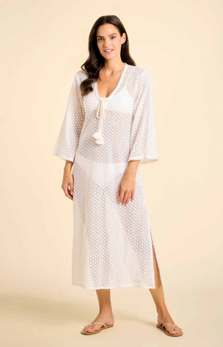 Sorrento Bell Sleeve Maxi Dress - Aria Fabric in White sold by Sitano product image thumbnail 2