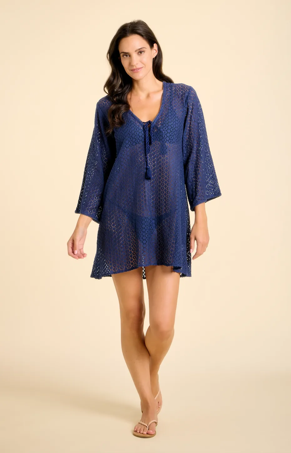 Sorrento Bell Sleeve Dress - Aria Crochet in Navy sold by Sitano