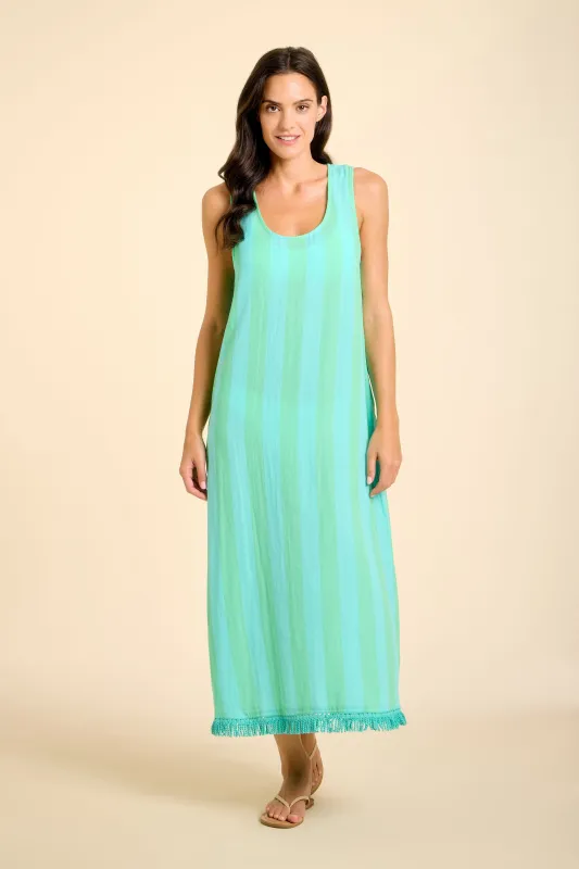 Positano Midi Tank Dress - Blue/Green Cabana Stripes sold by Sitano
