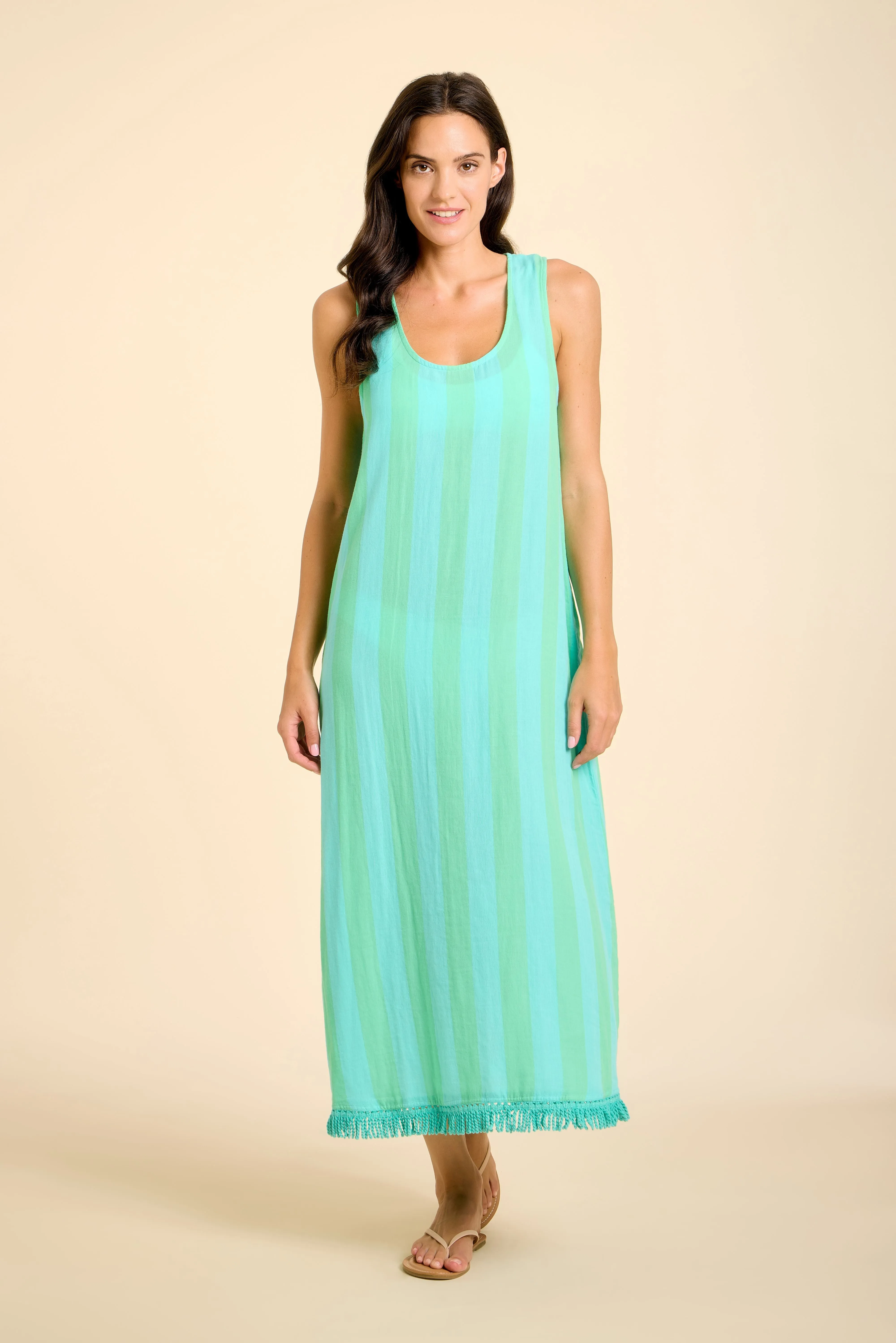 Positano Midi Tank Dress - Blue/Green Cabana Stripes sold by Sitano