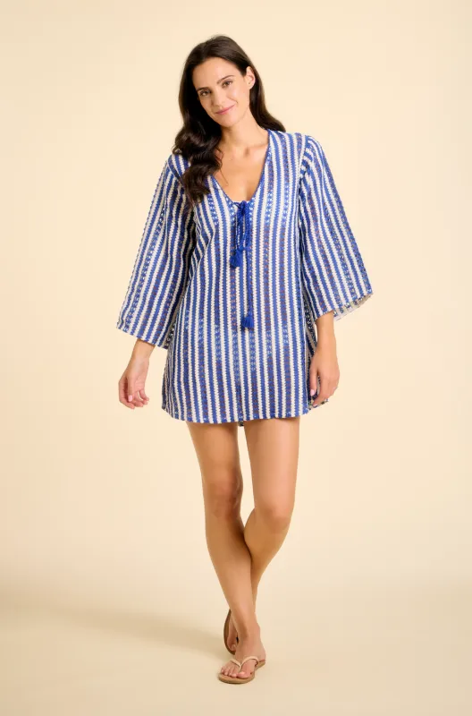 Sorrento Bell Sleeve Dress - Azule Blue & White Stripes sold by Sitano