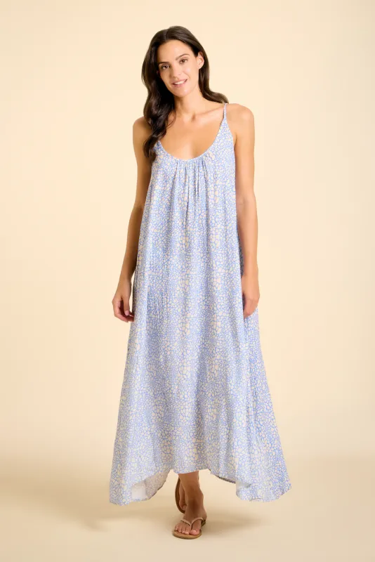 Malfi Dress - Blue & Cream Animal Print made by Sitano
