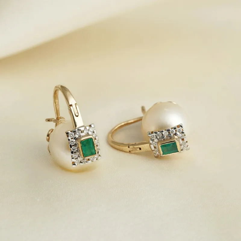 Belle South Sea Pearl Emerald Earrings sold by Vibe With Moi