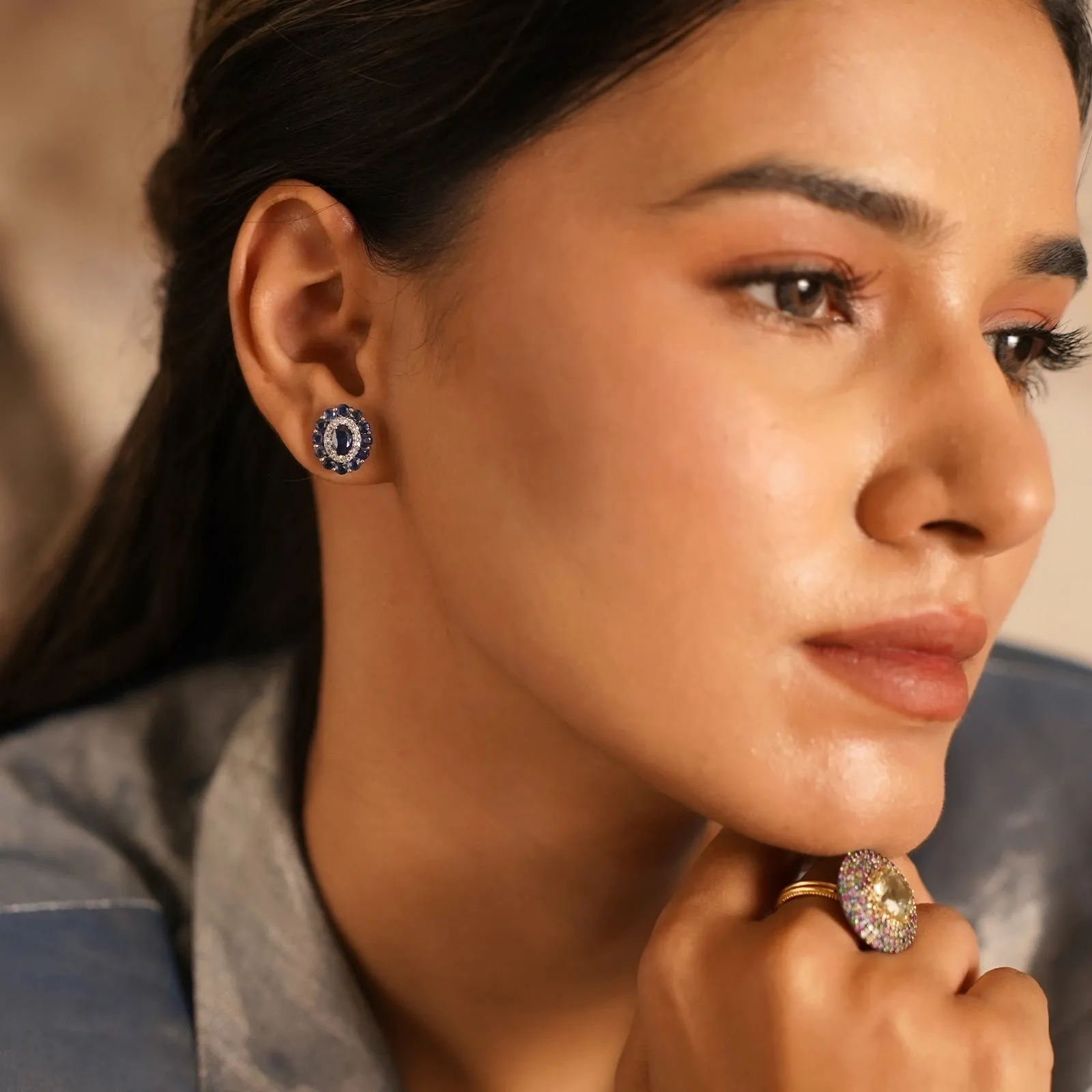 Azure Sapphire Ear Studs sold by Vibe With Moi product image thumbnail 2