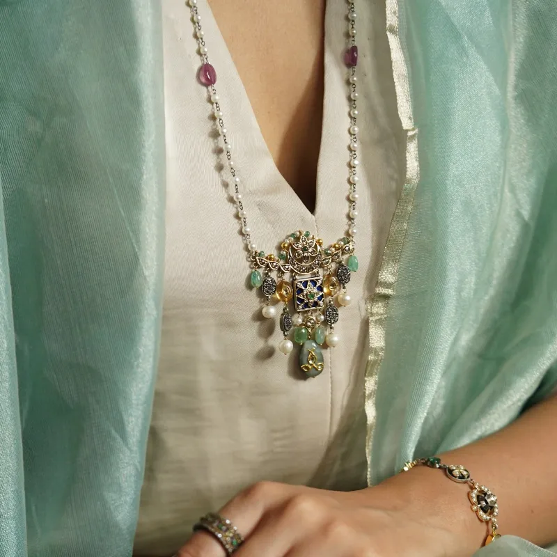 Arya Cobalt Blue Brooch and Necklace sold by Vibe With Moi