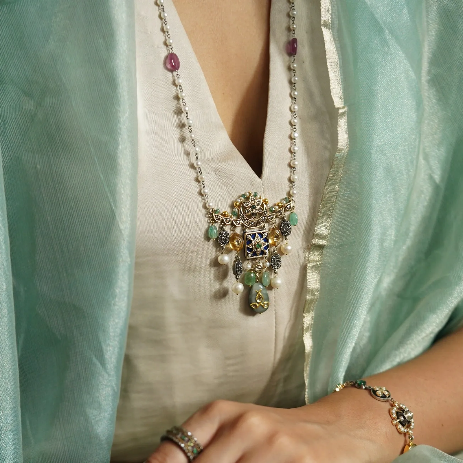 Arya Cobalt Blue Brooch and Necklace sold by Vibe With Moi