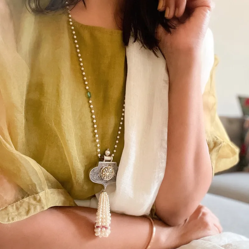 Red Mogul Silver Tassel Necklace sold by Vibe With Moi