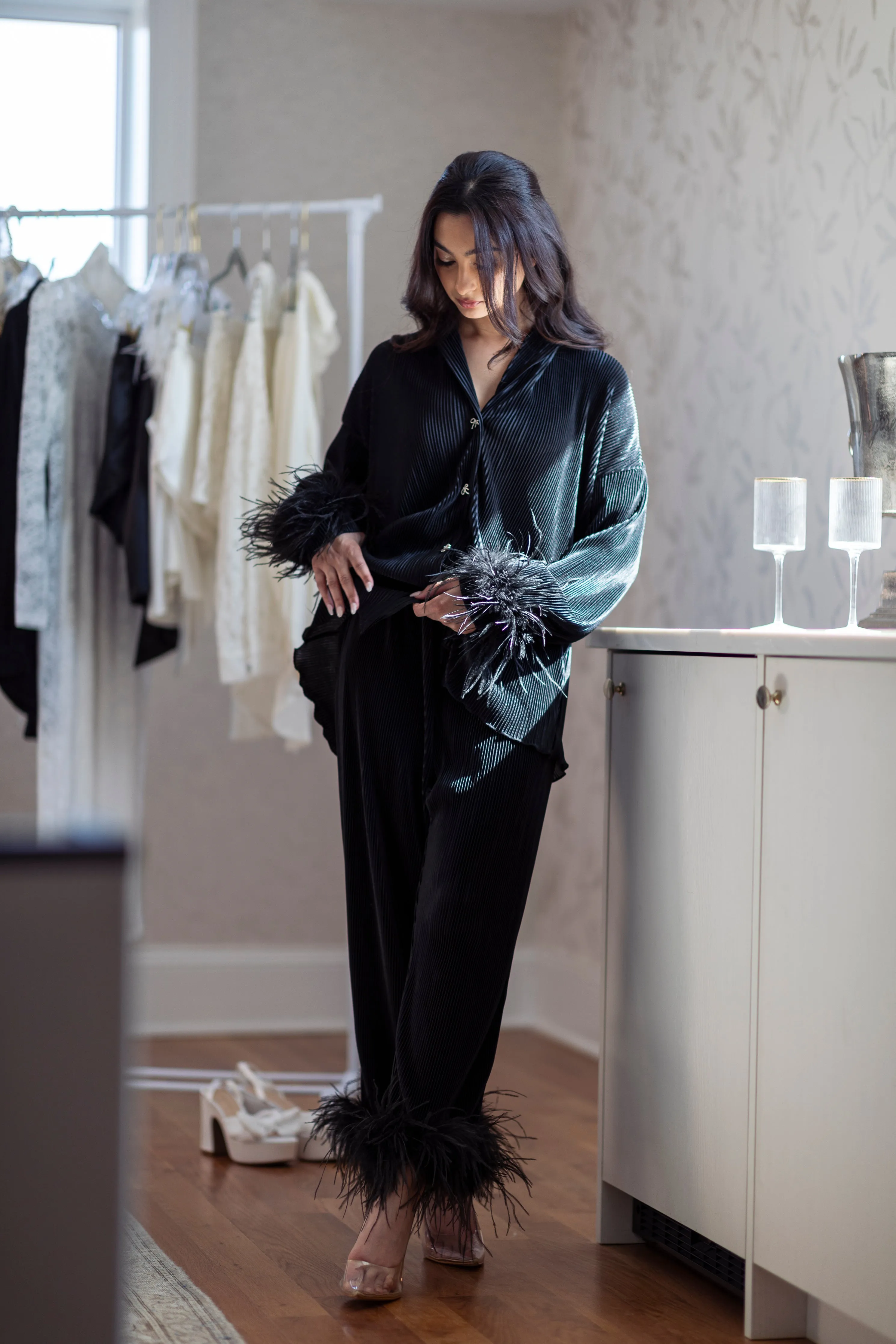 Pleats Please Luxe Feather Bridal Set in Noir sold by waverles