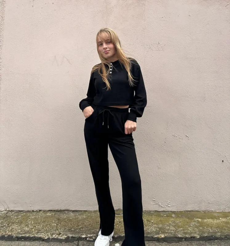 Recycled Waffle Henley Set in Onyx sold by waverles