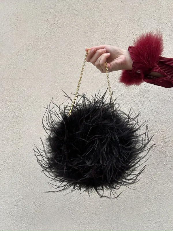 Ostrich Feather Purse in Noir sold by waverles