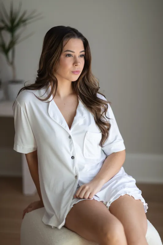 Ruffle Bamboo Pajama Short Set in Dove sold by waverles