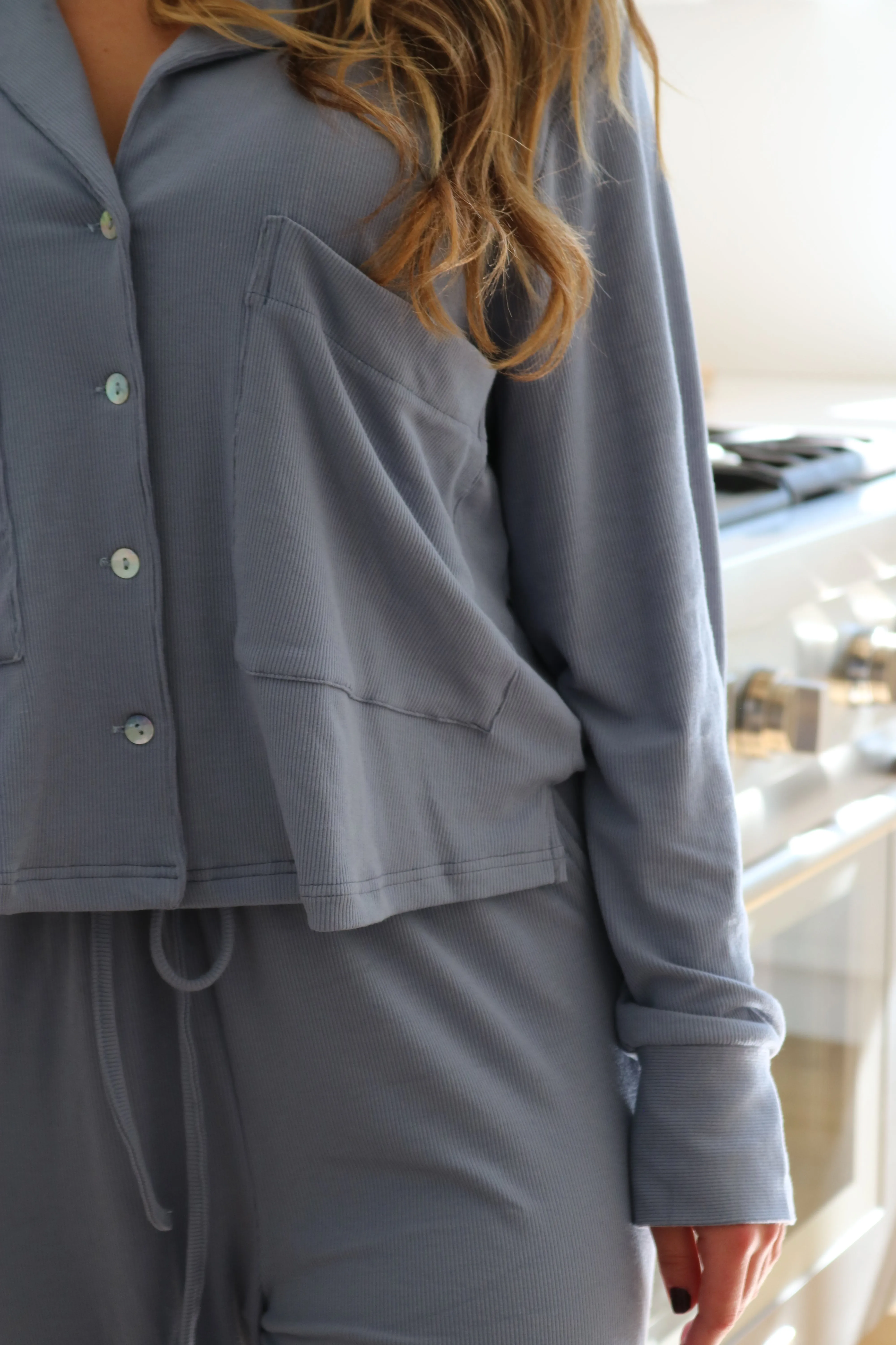 Ribbed Bamboo Pajama Set in Winter Sky sold by waverles product image thumbnail 2