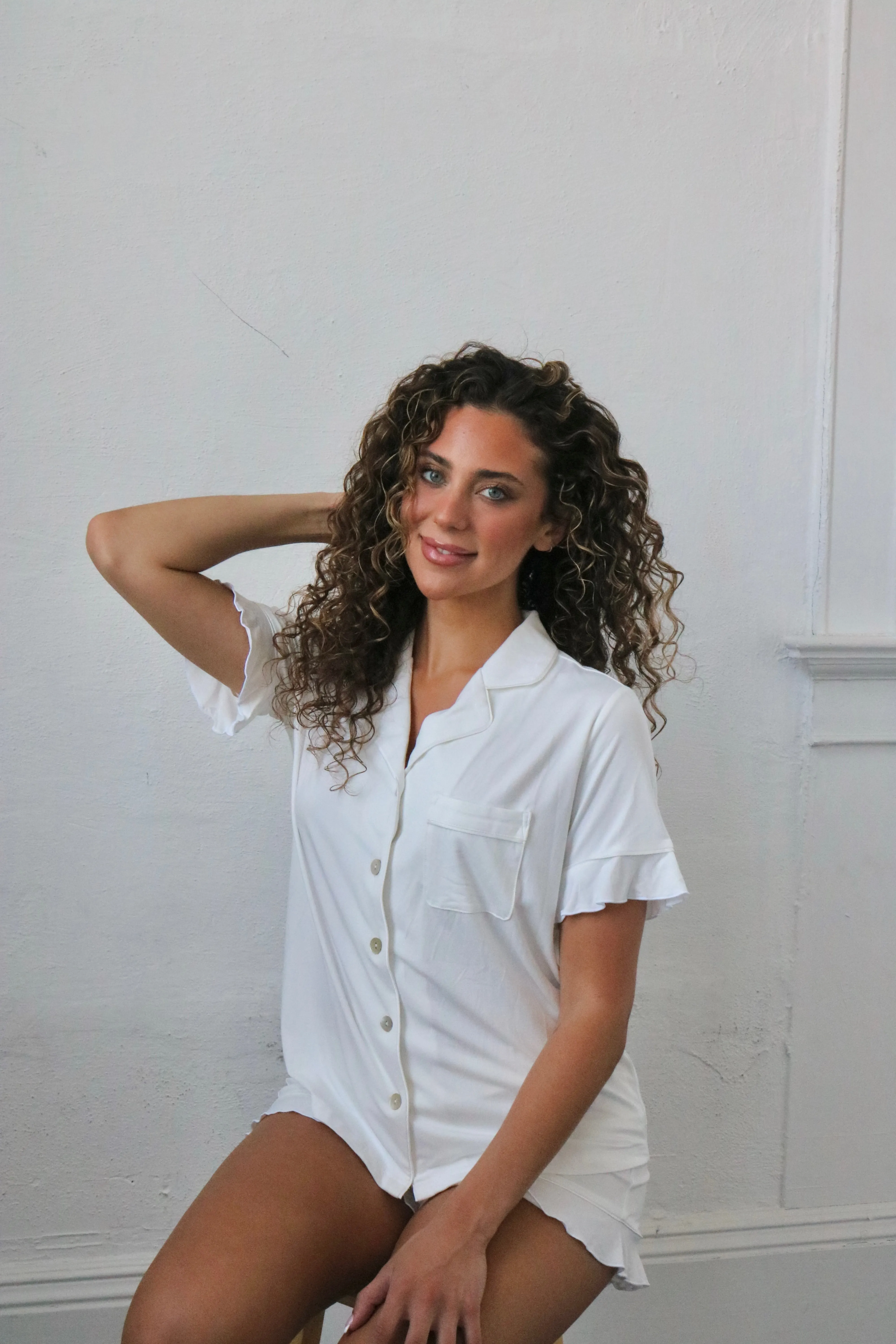 Ruffle Bamboo Pajama Short Set in Dove sold by waverles product image thumbnail 4