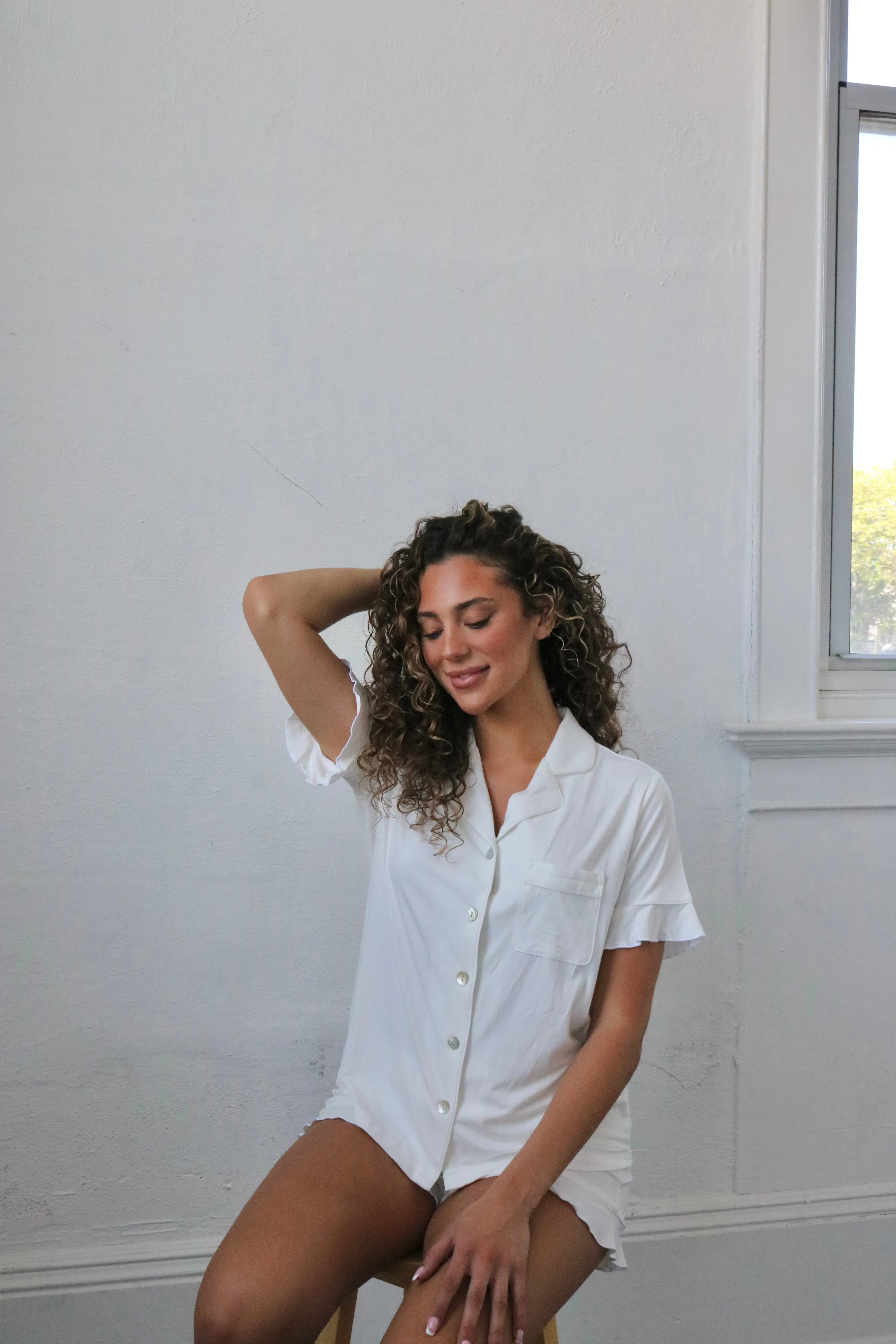 Ruffle Bamboo Pajama Short Set in Dove sold by waverles product image thumbnail 2