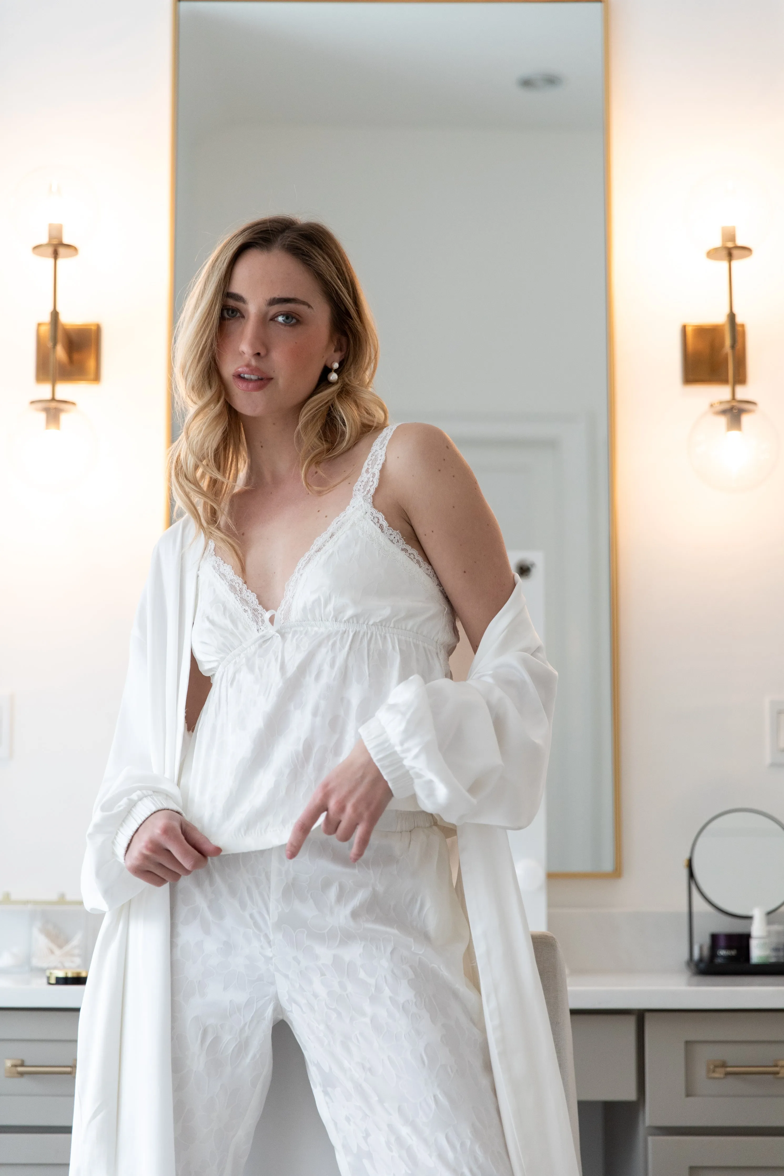 Avery Floral Bridal Jacquard Cami Pant Set In Dove sold by waverles product image thumbnail 2