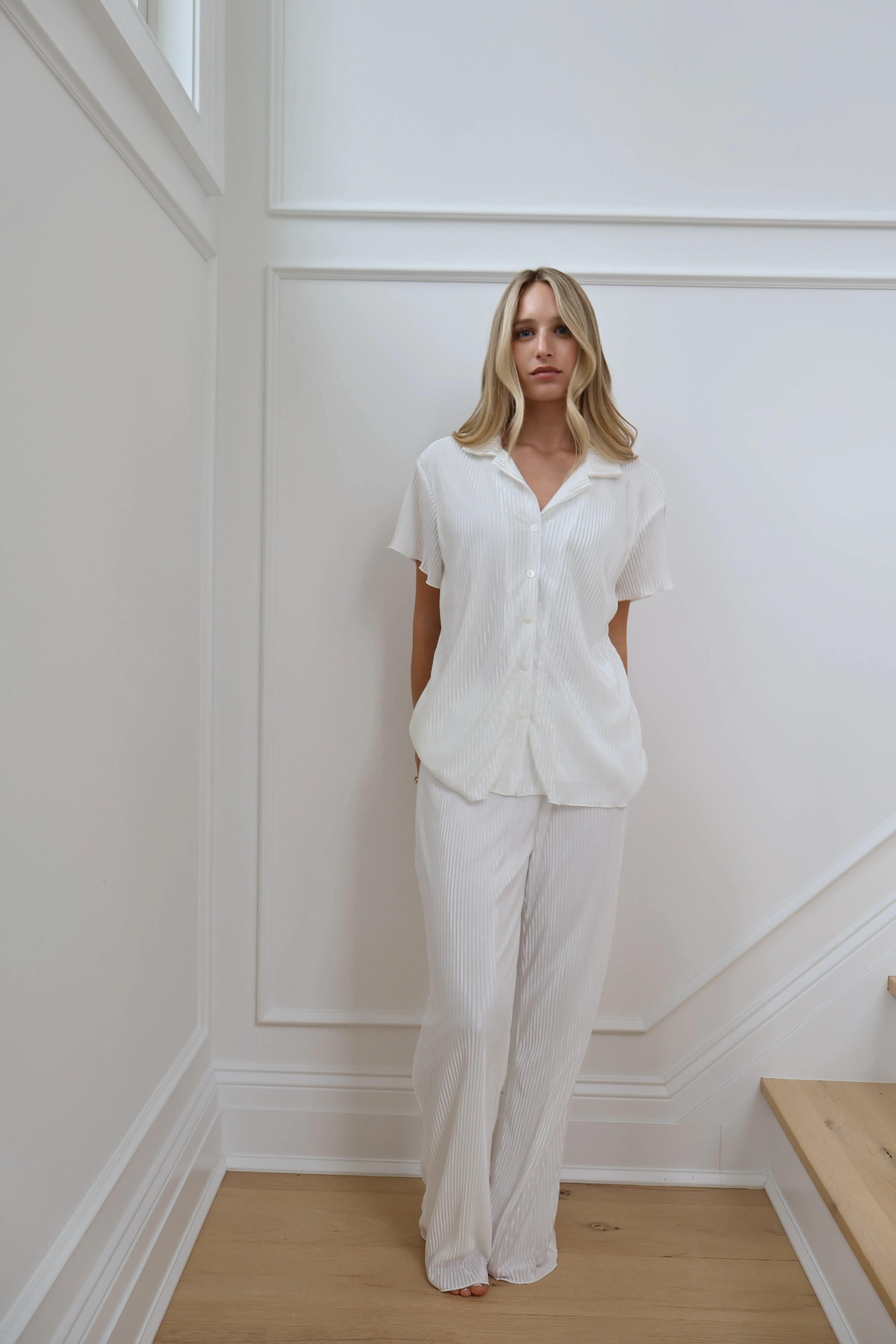 Pleated Short Sleeve Bridal Pant Set in Dove sold by waverles product image thumbnail 4