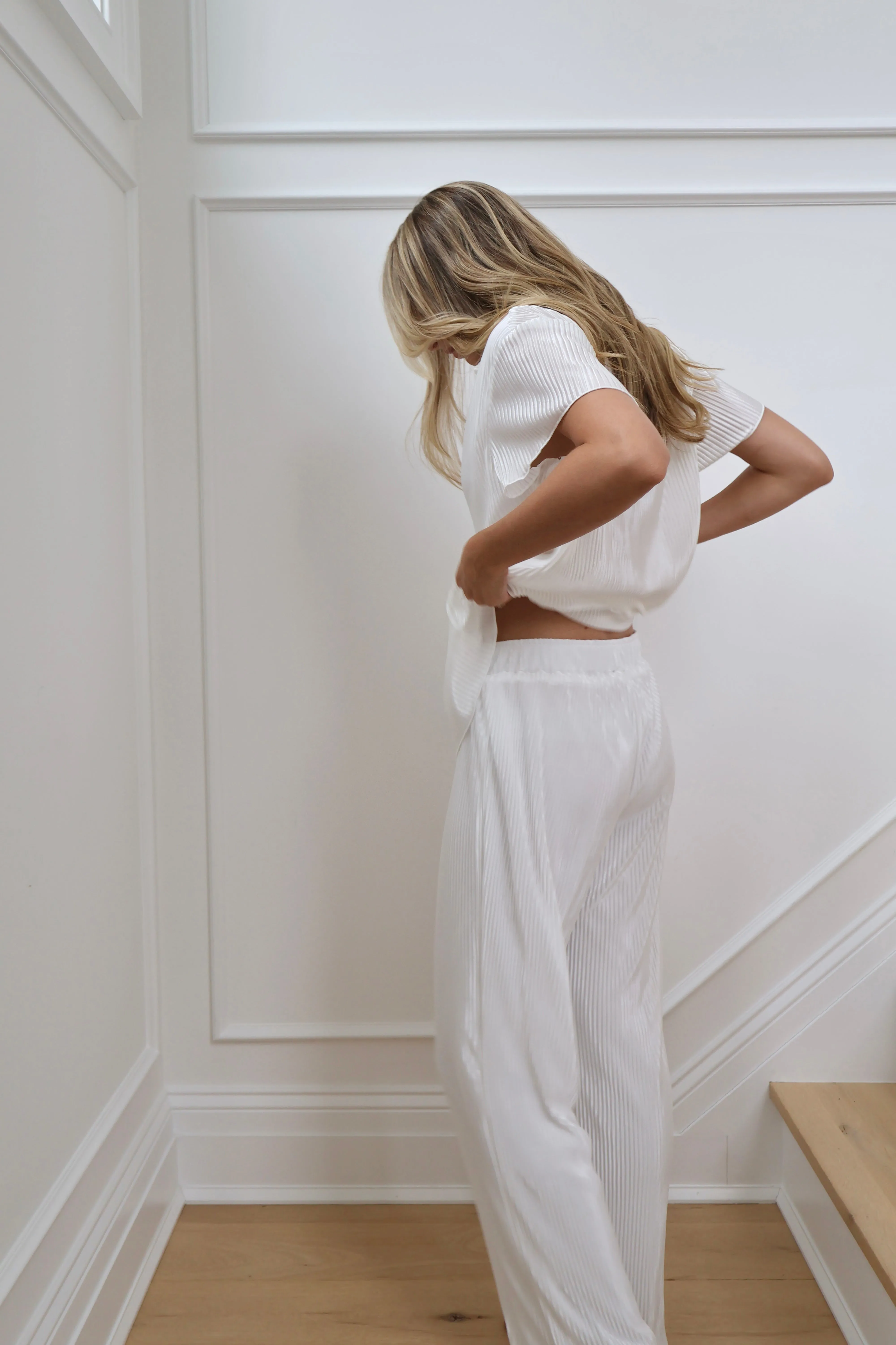 Pleated Short Sleeve Bridal Pant Set in Dove sold by waverles product image thumbnail 3