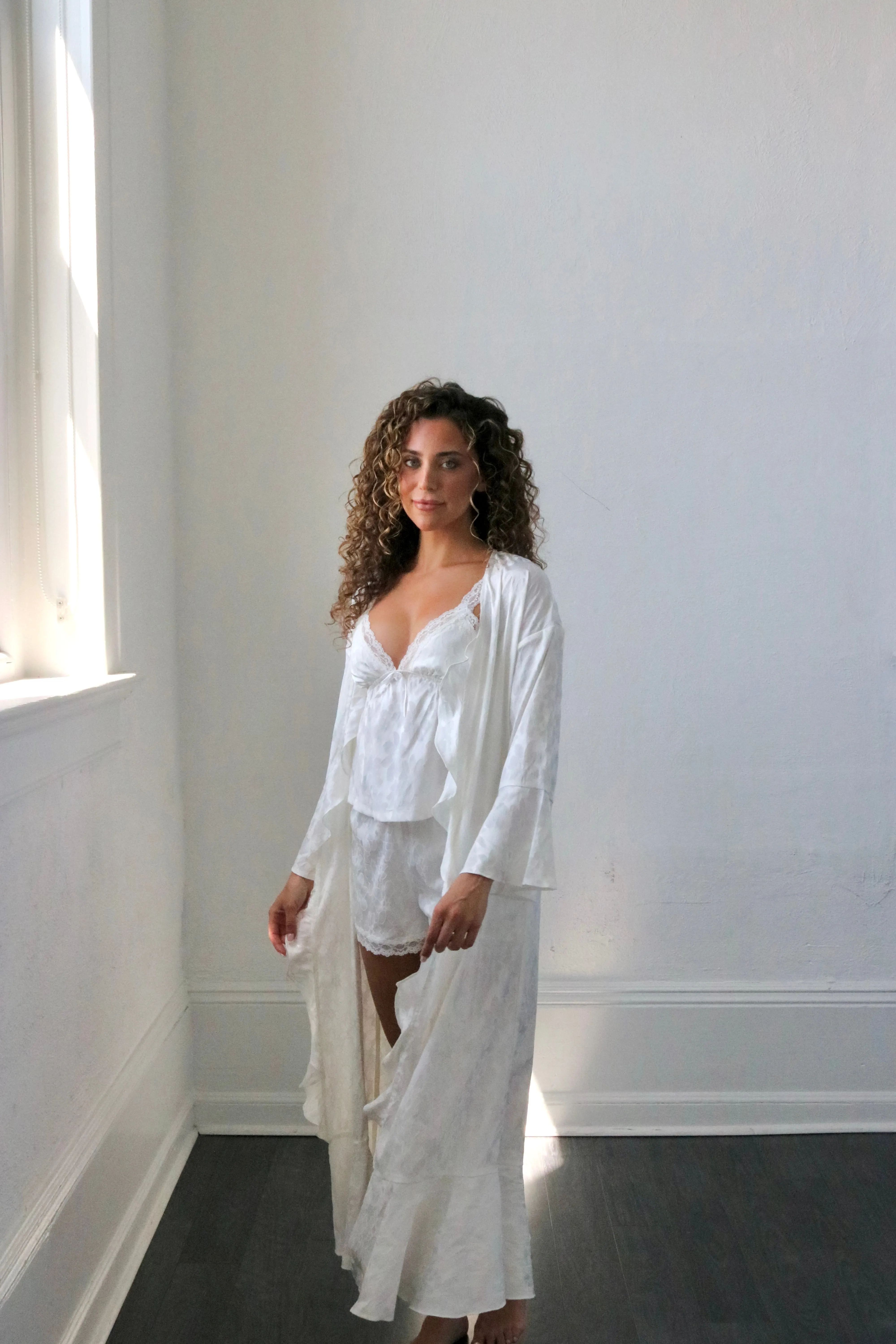 Faye Bridal Floral Jacquard Robe in Dove sold by waverles