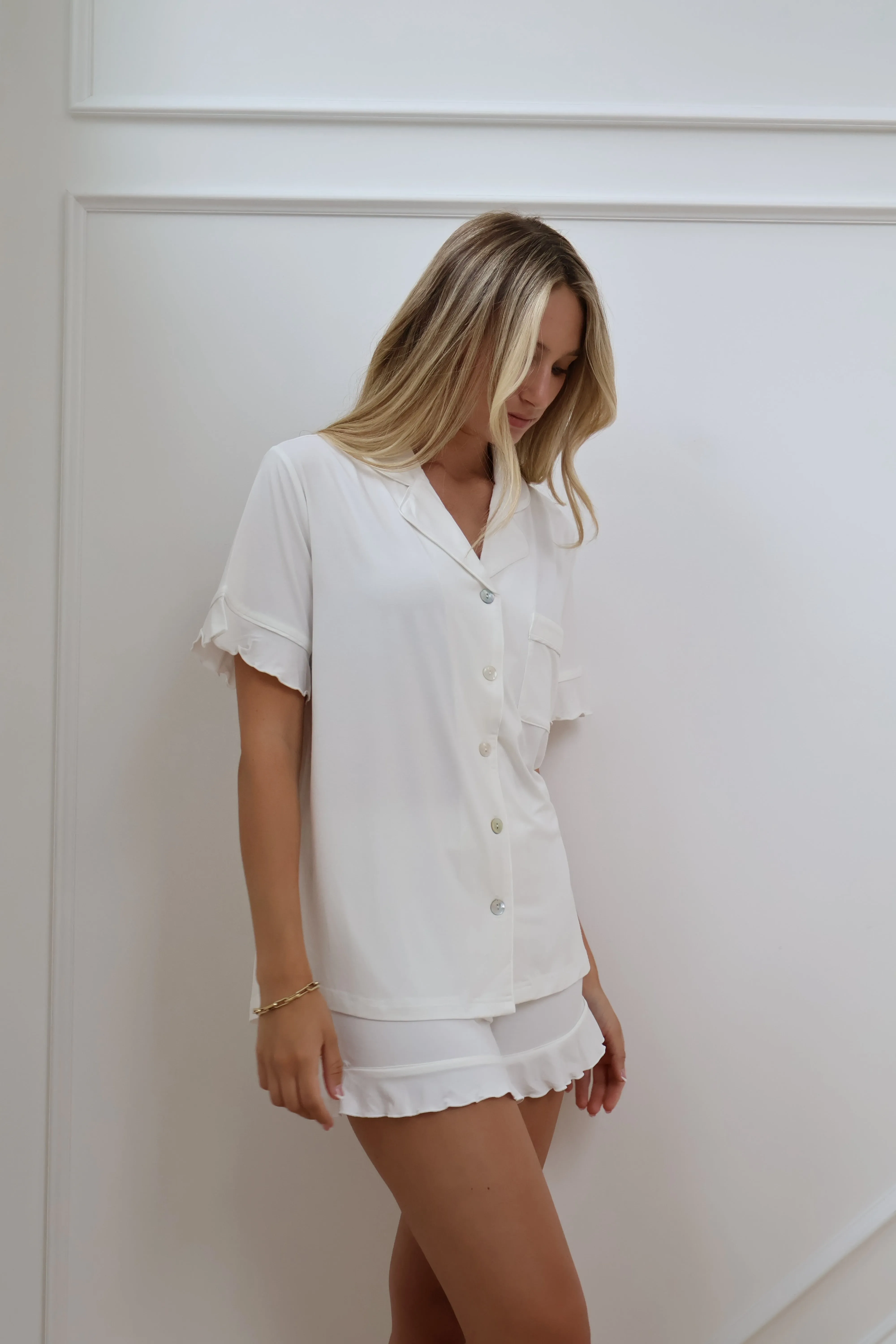 Ruffle Bamboo Pajama Short Bridal Set in Dove sold by waverles product image thumbnail 2