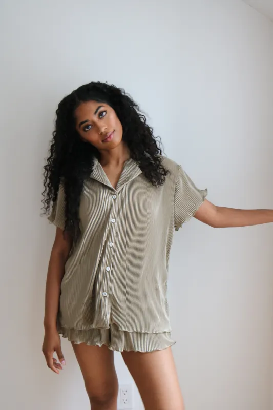 Pleated Short Bridal Set in Sage sold by waverles