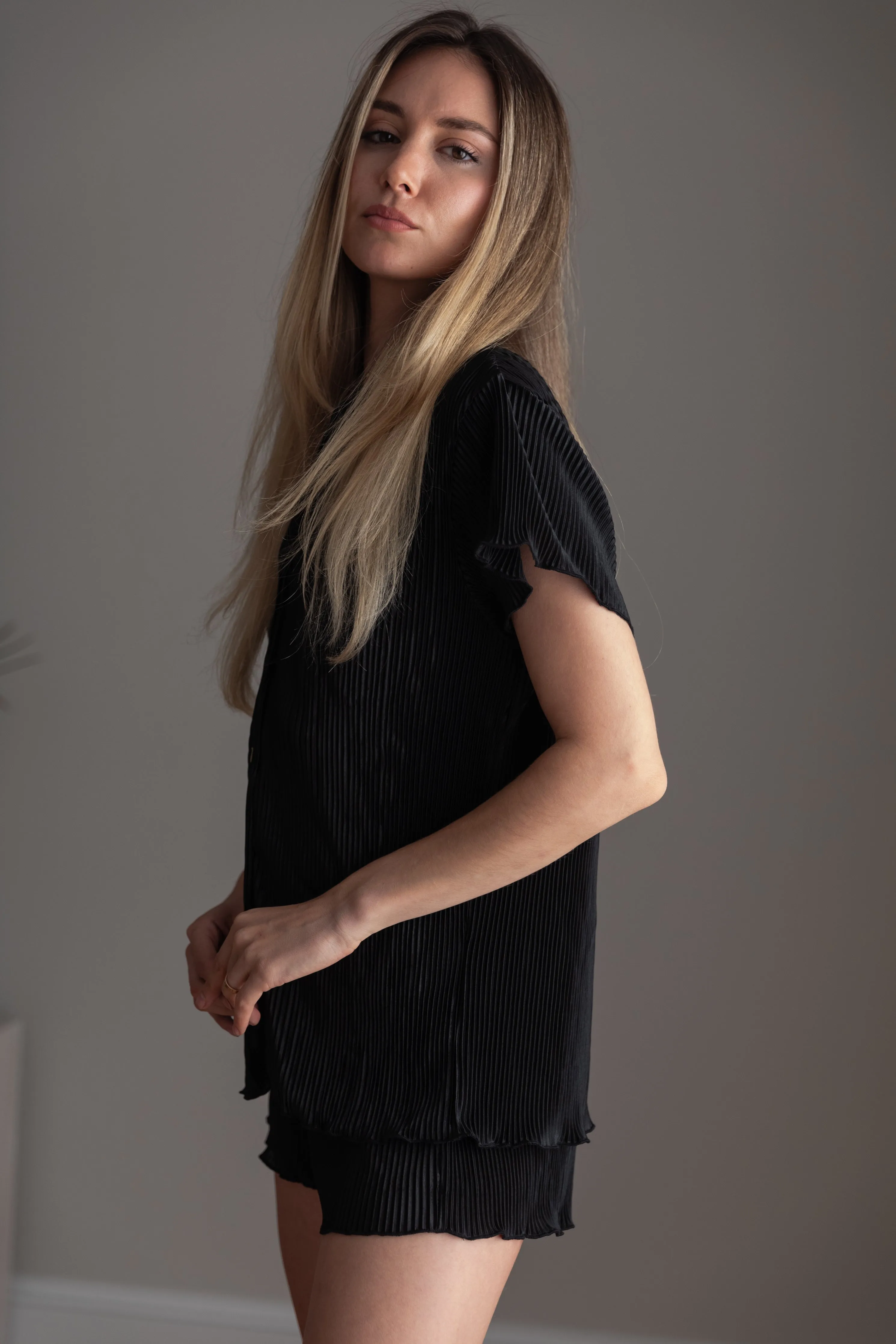 Pleated Short Bridal Set in Noir sold by waverles product image thumbnail 4