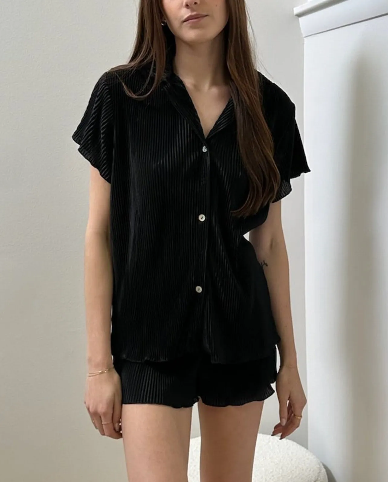 Pleated Short Bridal Set in Noir sold by waverles