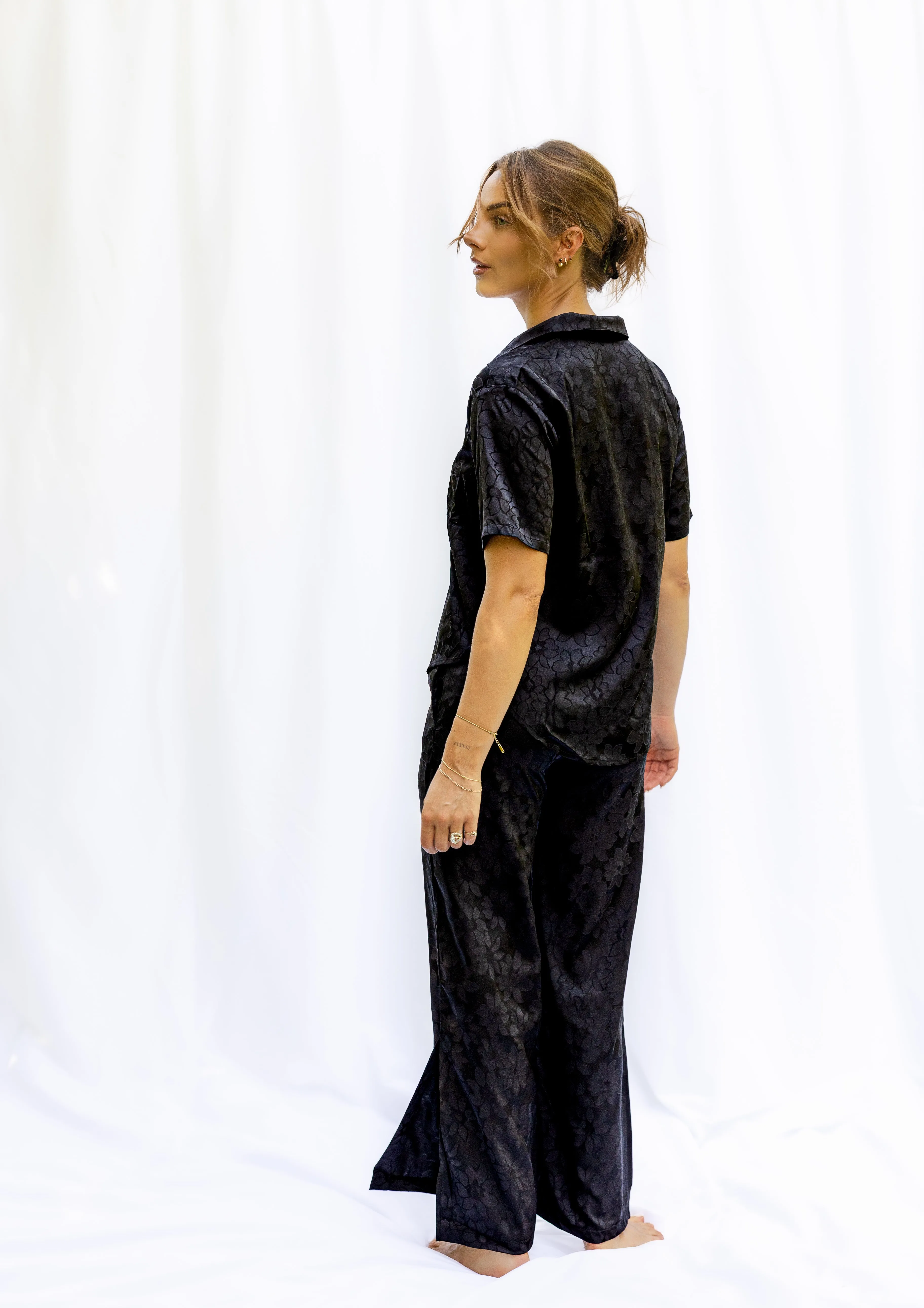 Sophia Floral Jacquard Short Sleeve Pant Set in Noir sold by waverles product image thumbnail 5