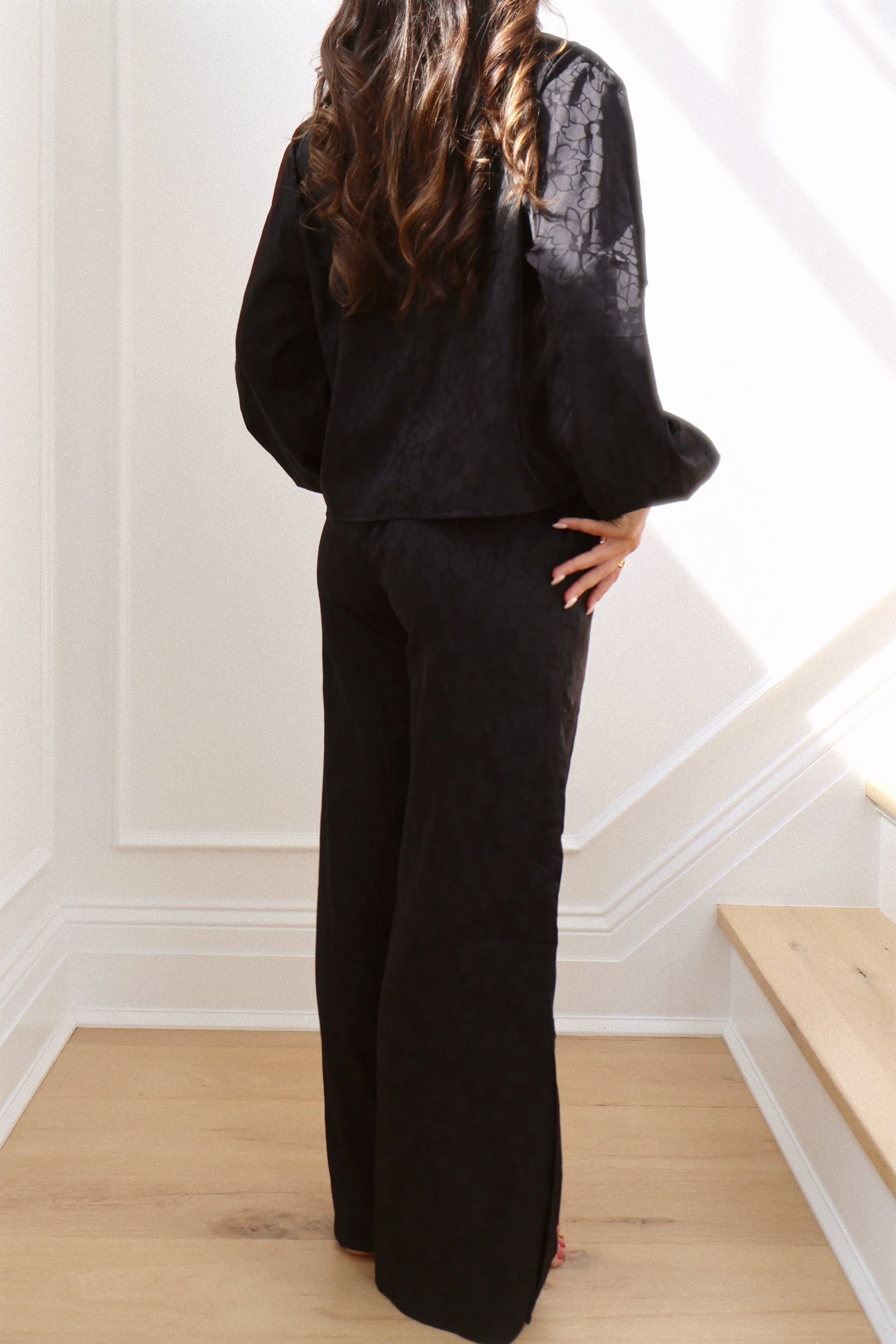 Lily Bridal Floral Jacquard Tie Front Pant Set in Noir sold by waverles product image thumbnail 3